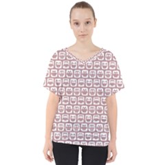 Light Pink And White Owl Pattern V-neck Dolman Drape Top by GardenOfOphir