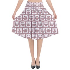 Light Pink And White Owl Pattern Flared Midi Skirt by GardenOfOphir