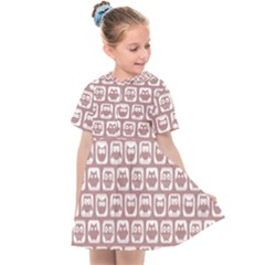 Light Pink And White Owl Pattern Kids  Sailor Dress by GardenOfOphir