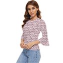 Light Pink And White Owl Pattern Bell Sleeve Top View2