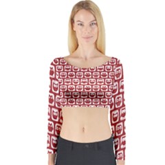 Red And White Owl Pattern Long Sleeve Crop Top by GardenOfOphir