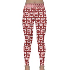 Red And White Owl Pattern Classic Yoga Leggings by GardenOfOphir