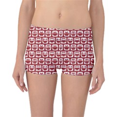 Red And White Owl Pattern Boyleg Bikini Bottoms by GardenOfOphir