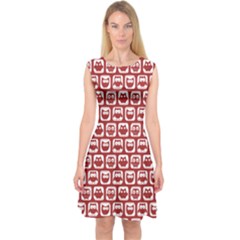 Red And White Owl Pattern Capsleeve Midi Dress by GardenOfOphir