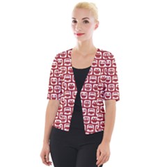 Red And White Owl Pattern Cropped Button Cardigan by GardenOfOphir