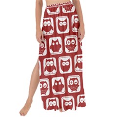 Red And White Owl Pattern Maxi Chiffon Tie-up Sarong by GardenOfOphir