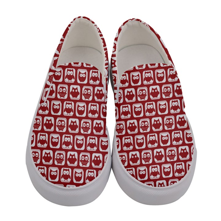 Red And White Owl Pattern Women s Canvas Slip Ons