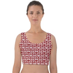 Red And White Owl Pattern Velvet Crop Top by GardenOfOphir