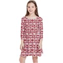 Red And White Owl Pattern Kids  Quarter Sleeve Skater Dress View1