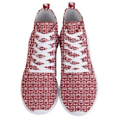 Red And White Owl Pattern Men s Lightweight High Top Sneakers by GardenOfOphir