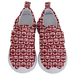 Red And White Owl Pattern Kids  Velcro No Lace Shoes by GardenOfOphir