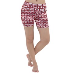 Red And White Owl Pattern Lightweight Velour Yoga Shorts by GardenOfOphir