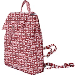 Red And White Owl Pattern Buckle Everyday Backpack