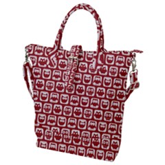 Red And White Owl Pattern Buckle Top Tote Bag by GardenOfOphir