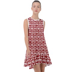 Red And White Owl Pattern Frill Swing Dress by GardenOfOphir