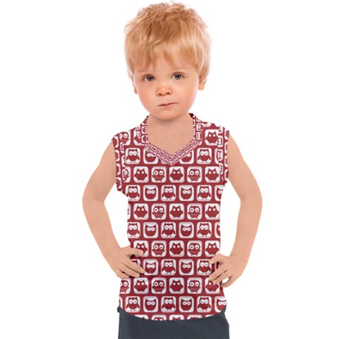 Red And White Owl Pattern Kids  Sport Tank Top by GardenOfOphir