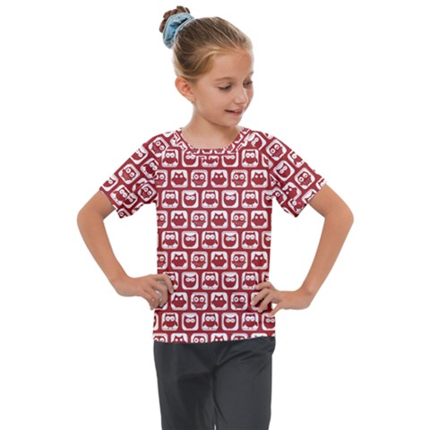 Red And White Owl Pattern Kids  Mesh Piece Tee by GardenOfOphir