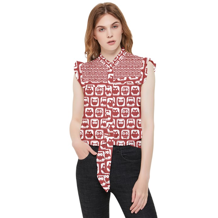 Red And White Owl Pattern Frill Detail Shirt