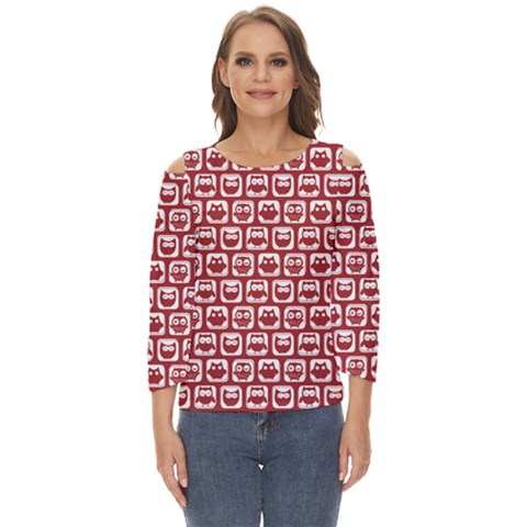 Red And White Owl Pattern Cut Out Wide Sleeve Top by GardenOfOphir