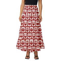 Red And White Owl Pattern Tiered Ruffle Maxi Skirt