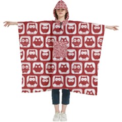 Red And White Owl Pattern Women s Hooded Rain Ponchos