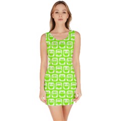 Lime Green And White Owl Pattern Bodycon Dress by GardenOfOphir