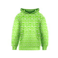 Lime Green And White Owl Pattern Kids  Pullover Hoodie