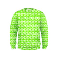 Lime Green And White Owl Pattern Kids  Sweatshirt by GardenOfOphir