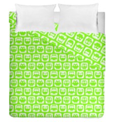 Lime Green And White Owl Pattern Duvet Cover Double Side (queen Size) by GardenOfOphir