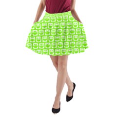 Lime Green And White Owl Pattern A-line Pocket Skirt by GardenOfOphir