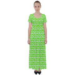 Lime Green And White Owl Pattern High Waist Short Sleeve Maxi Dress by GardenOfOphir