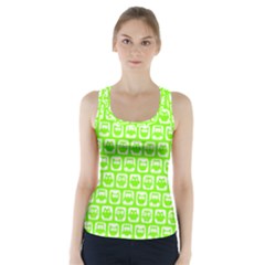 Lime Green And White Owl Pattern Racer Back Sports Top by GardenOfOphir