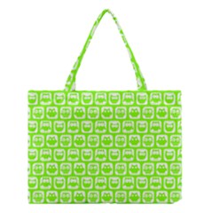 Lime Green And White Owl Pattern Medium Tote Bag by GardenOfOphir