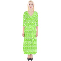 Lime Green And White Owl Pattern Quarter Sleeve Wrap Maxi Dress by GardenOfOphir