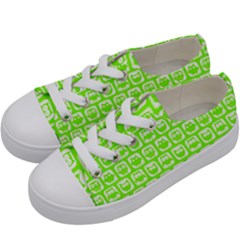 Lime Green And White Owl Pattern Kids  Low Top Canvas Sneakers by GardenOfOphir