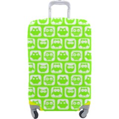 Lime Green And White Owl Pattern Luggage Cover (large) by GardenOfOphir