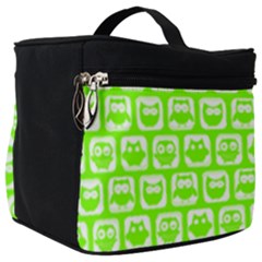 Lime Green And White Owl Pattern Make Up Travel Bag (big) by GardenOfOphir