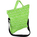 Lime Green And White Owl Pattern Fold Over Handle Tote Bag View1