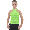 Lime Green And White Owl Pattern Cross Neck Velour Top View1