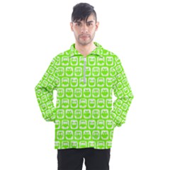 Lime Green And White Owl Pattern Men s Half Zip Pullover by GardenOfOphir