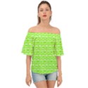 Lime Green And White Owl Pattern Off Shoulder Short Sleeve Top View1