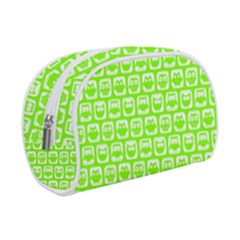 Lime Green And White Owl Pattern Make Up Case (small) by GardenOfOphir