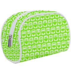 Lime Green And White Owl Pattern Make Up Case (large) by GardenOfOphir