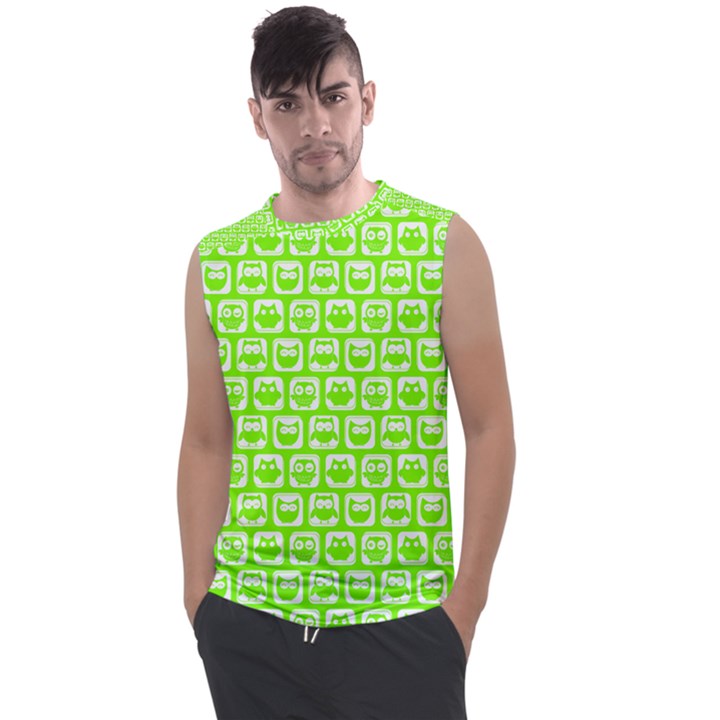 Lime Green And White Owl Pattern Men s Regular Tank Top