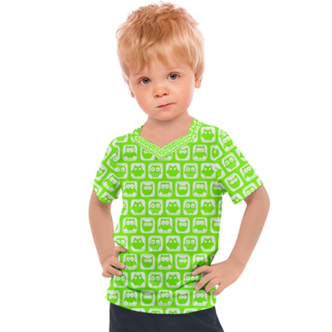 Lime Green And White Owl Pattern Kids  Sports Tee by GardenOfOphir