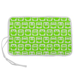 Lime Green And White Owl Pattern Pen Storage Case (m) by GardenOfOphir