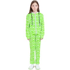 Lime Green And White Owl Pattern Kids  Tracksuit by GardenOfOphir