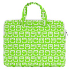 Lime Green And White Owl Pattern Macbook Pro 16  Double Pocket Laptop Bag 