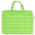 Lime Green And White Owl Pattern MacBook Pro 16  Double Pocket Laptop Bag  View1