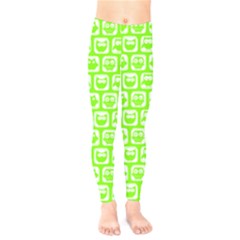 Lime Green And White Owl Pattern Kids  Classic Winter Leggings by GardenOfOphir